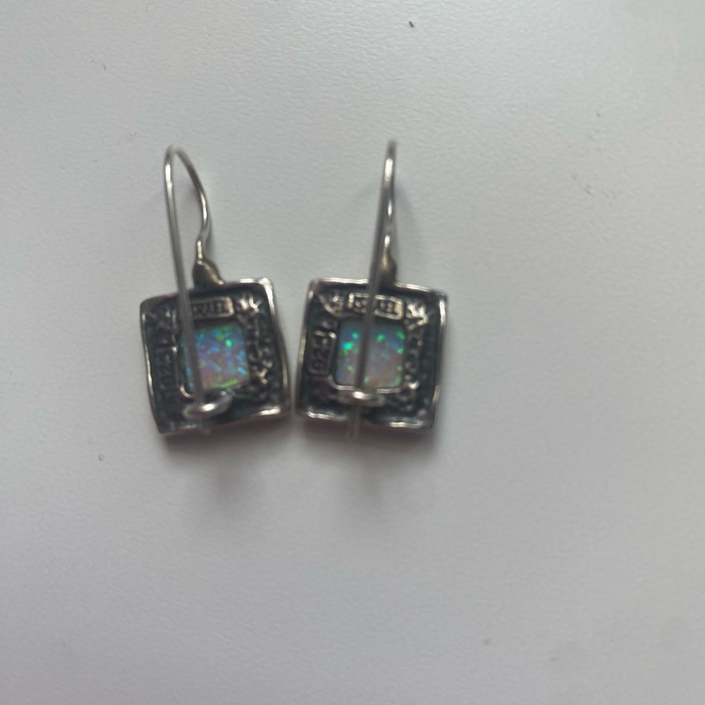 Elegant Silver and Blue Opal Earrings - Picture 3 of 8